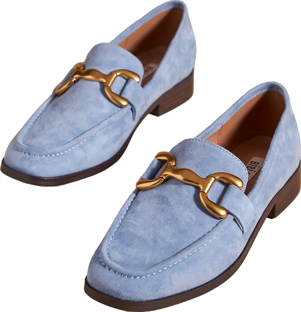 BIBI LOU Blue / Gold Buckle Detail Suede Loafers UK 5 EU 38 👠