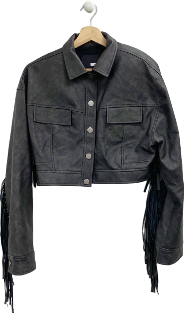 ROTATE Black Fringed Cropped Jacket UK 8
