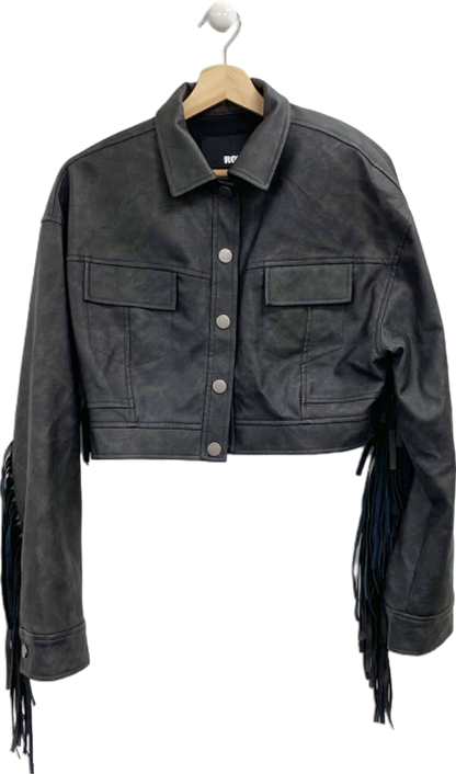 ROTATE Black Fringed Cropped Jacket UK 8