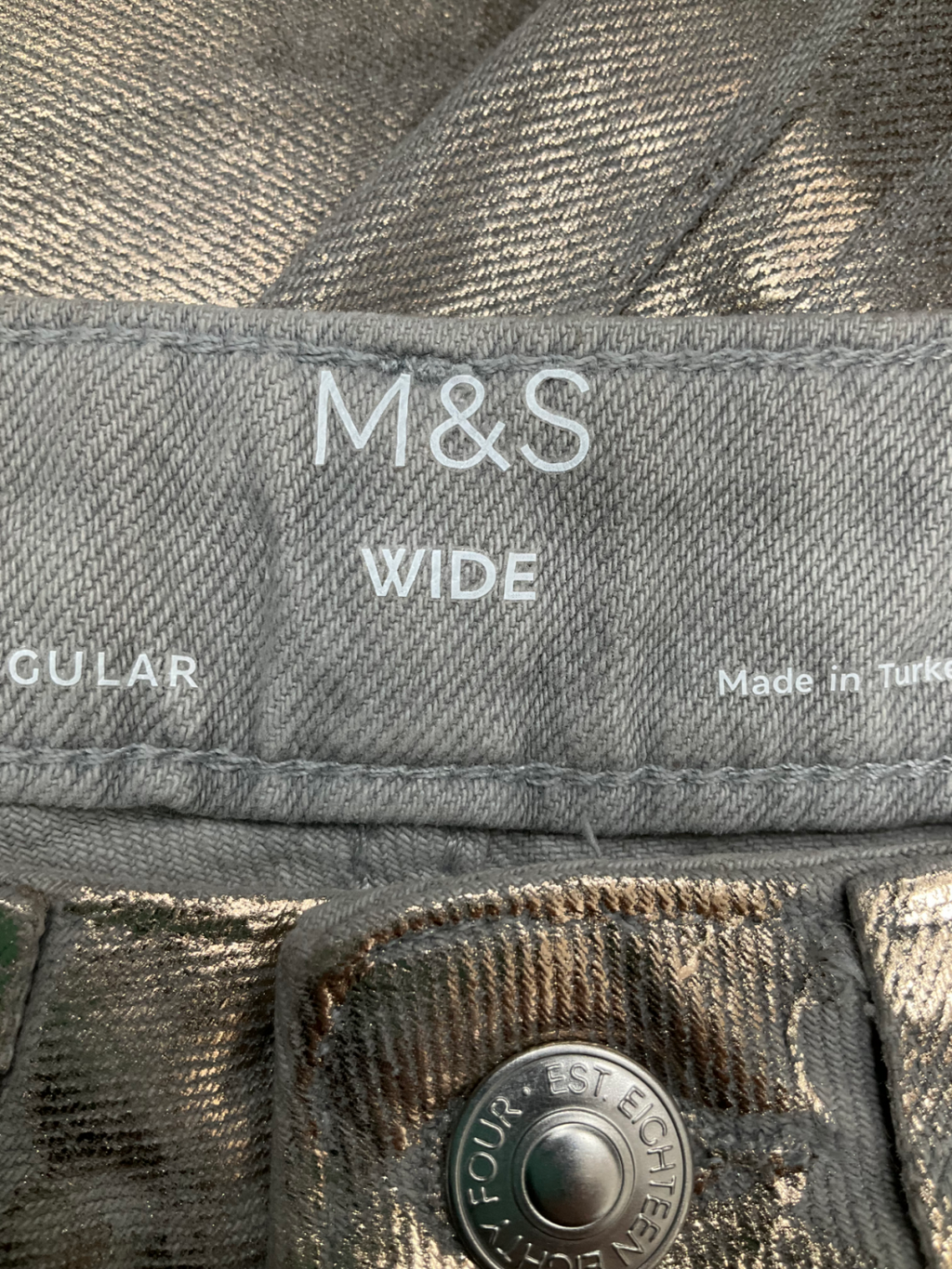 M&S Wide Leg Metallic Coated Jeans UK 8