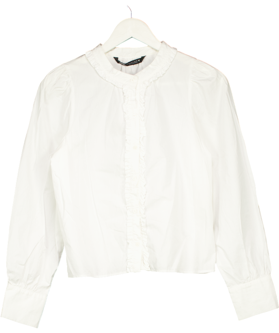 ZARA White Shirt With Ruffle Details UK 12