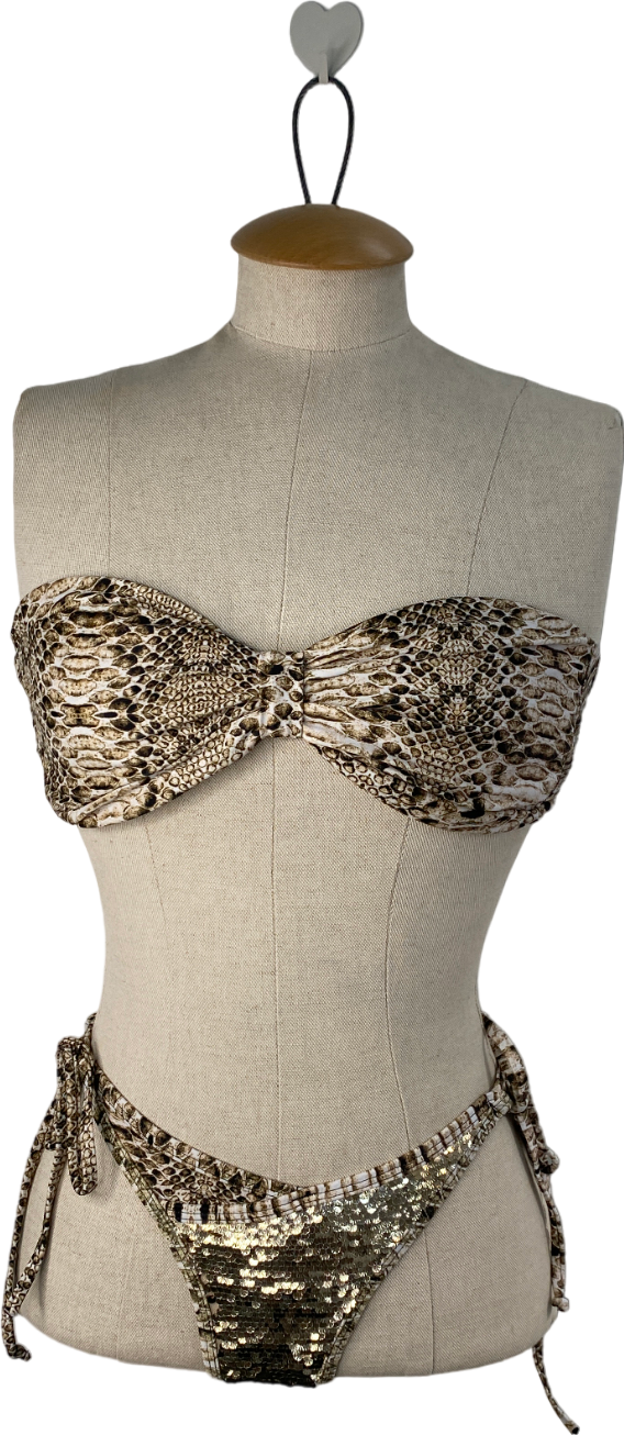 Ezili Brown Island Snake Print Bikini Top M UK S
