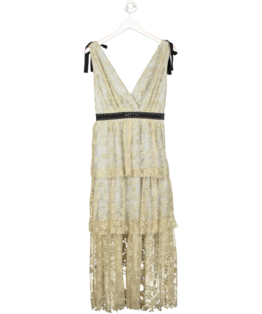 Self-Portrait Metallic Embroidered Mesh Tiered Dress UK 10