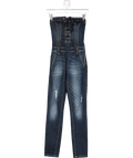 Bebe Blue Lace Up Denim Catsuit UK XXS