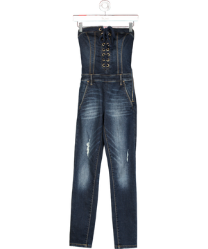 Bebe Blue Lace Up Denim Catsuit UK XXS