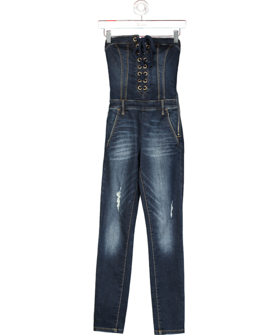 Bebe Blue Lace Up Denim Catsuit UK XXS