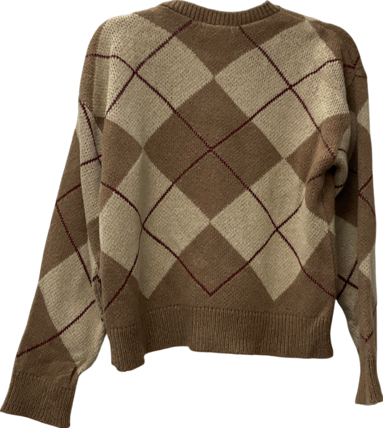 New Look Brown Argyle Knit Cardigan UK S