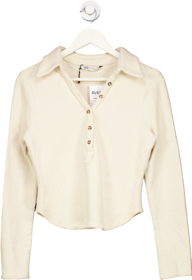 Zara Cream Button-Up Long Sleeve Top UK M