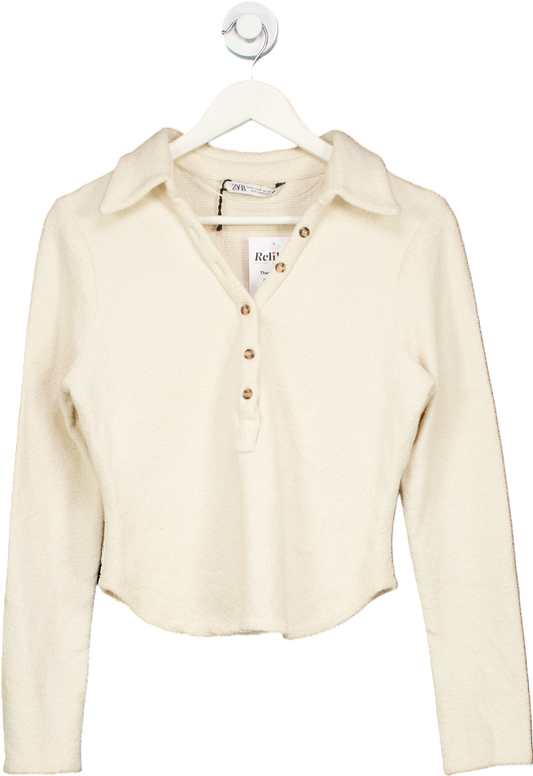 Zara Cream Button-Up Long Sleeve Top UK M