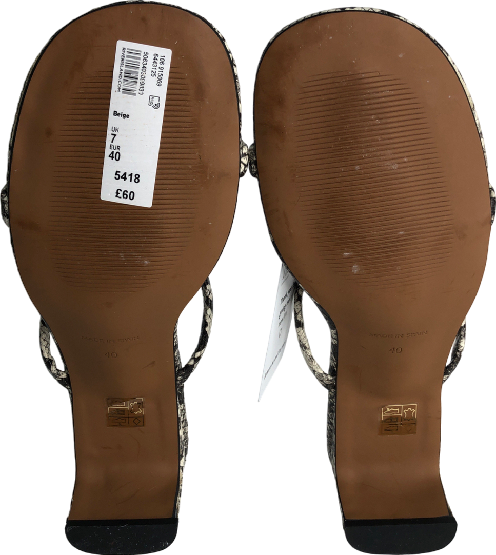 River Island Black Beige Leather Kitten Heel Mule Sandals UK 7 EU 40 👠