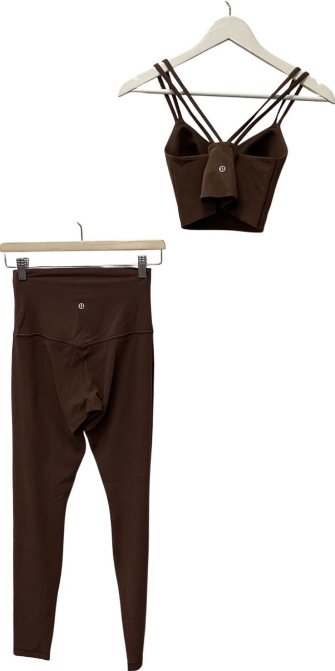 Lululemon Brown High Rise Leggings UK 10 & Like A Cloud Longline Bra UK 12