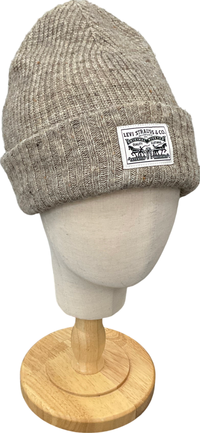 levis Beige Backpatch Cotton Beanie Hat One Size