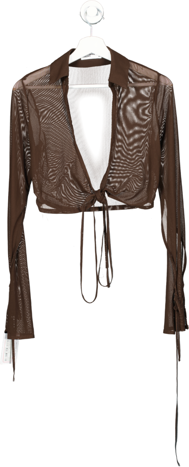 Mistress Rocks Brown Pillowtalk Cocoa Mesh Cropped Wrap Shirt UK XS