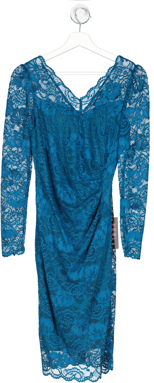 Jolie Moi Blue V Neck 3/4 Sleeve Lace Dress UK 10