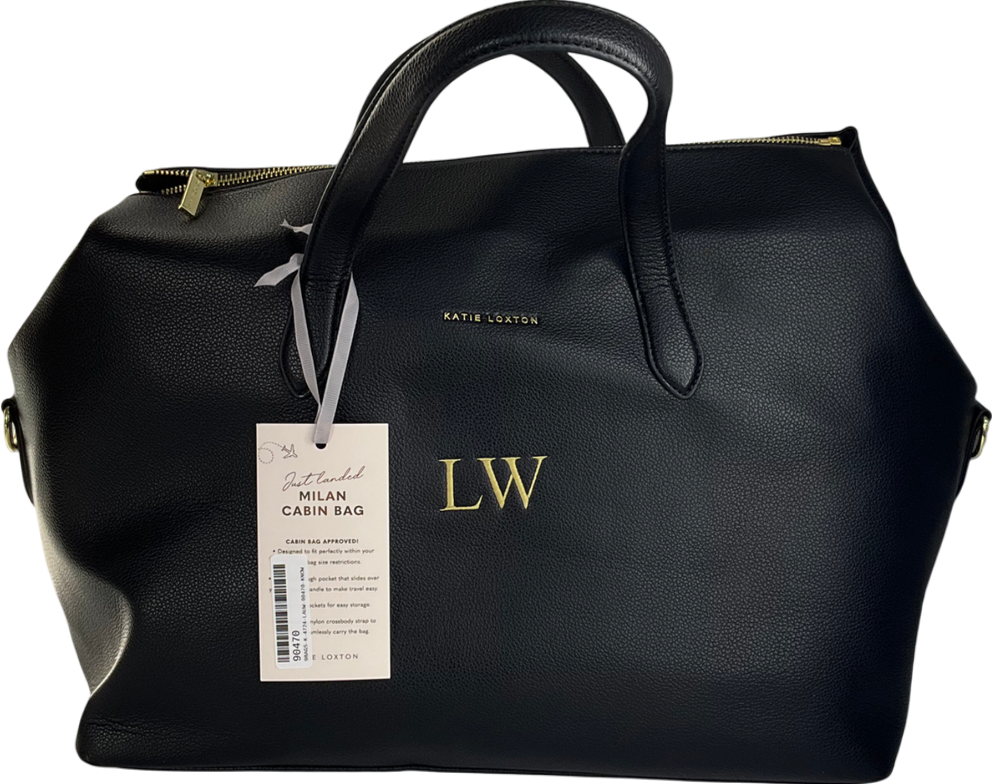 Katie Loxton Black Milan Cabin Personalised "LW" Bag UK L