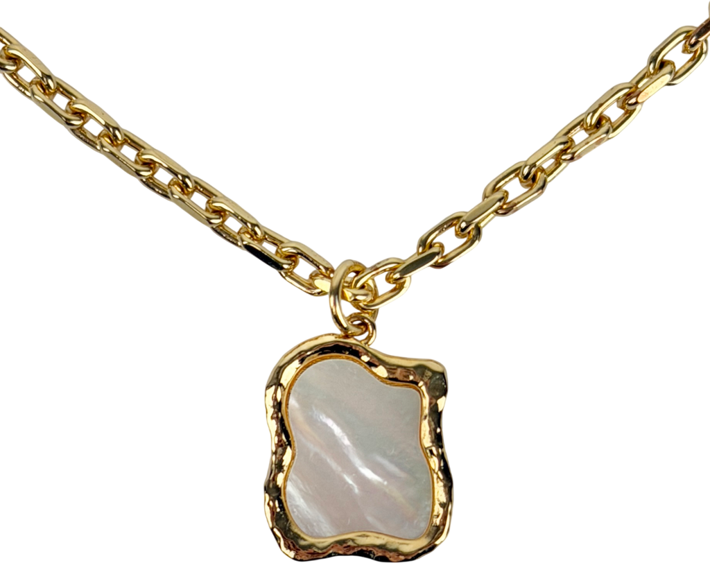 Another Mother Metallic Shelly Mother Of Pearl Textured Bezel Necklace