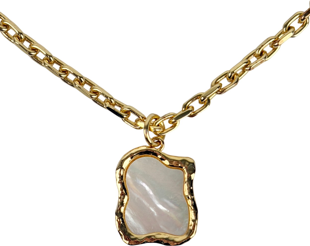 Another Mother Metallic Shelly Mother Of Pearl Textured Bezel Necklace