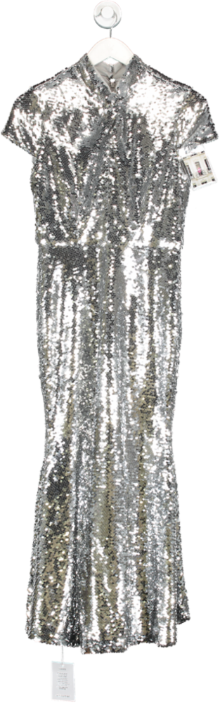 Self-Portrait Metallic Sequin Twist Neck Midi Dress UK 4