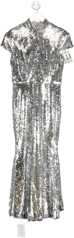 Self-Portrait Metallic Sequin Twist Neck Midi Dress UK 8