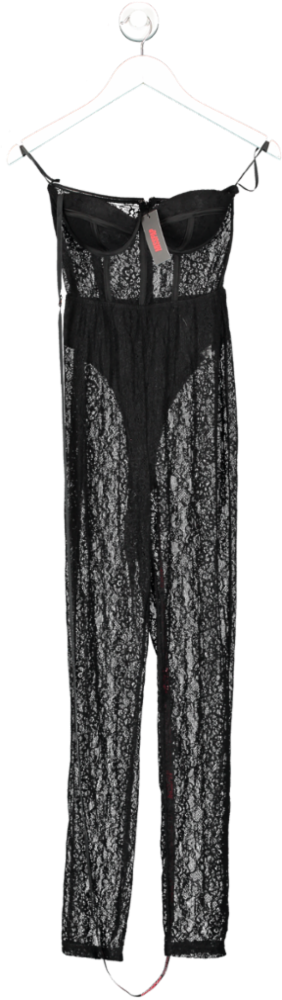 Misspap Black Lace Corseted Bandeau Jumpsuit UK 6