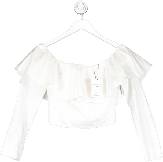 & Other Stories White Organic Cotton Off The Shoulder Ruffle Top UK 6