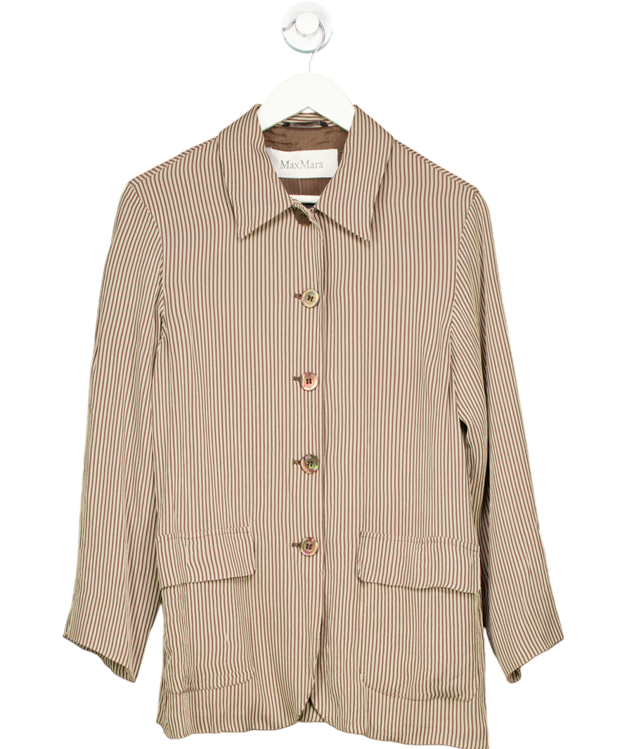 Max Mara Brown Striped Button Through Over Shirt UK 10