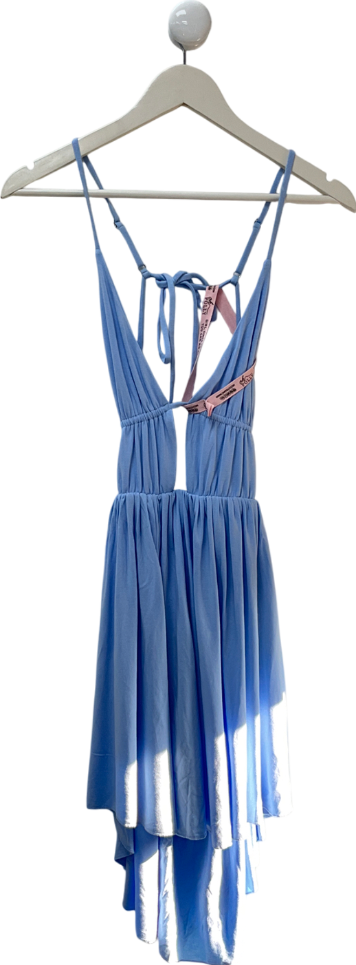 Oh Polly Blue Ruffled Cut-out Halterneck Mini Dress UK 12
