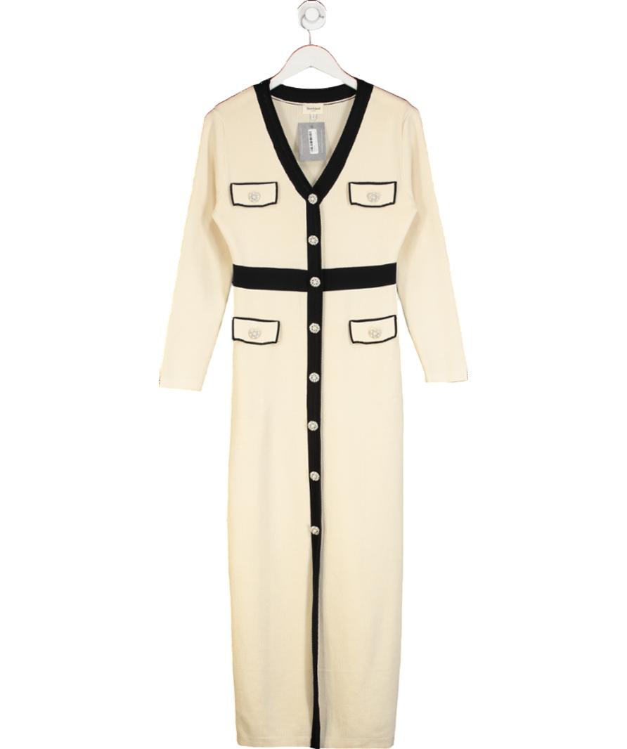 River Island Cream Knitted Colour Block Midi Shirt Dress UK S