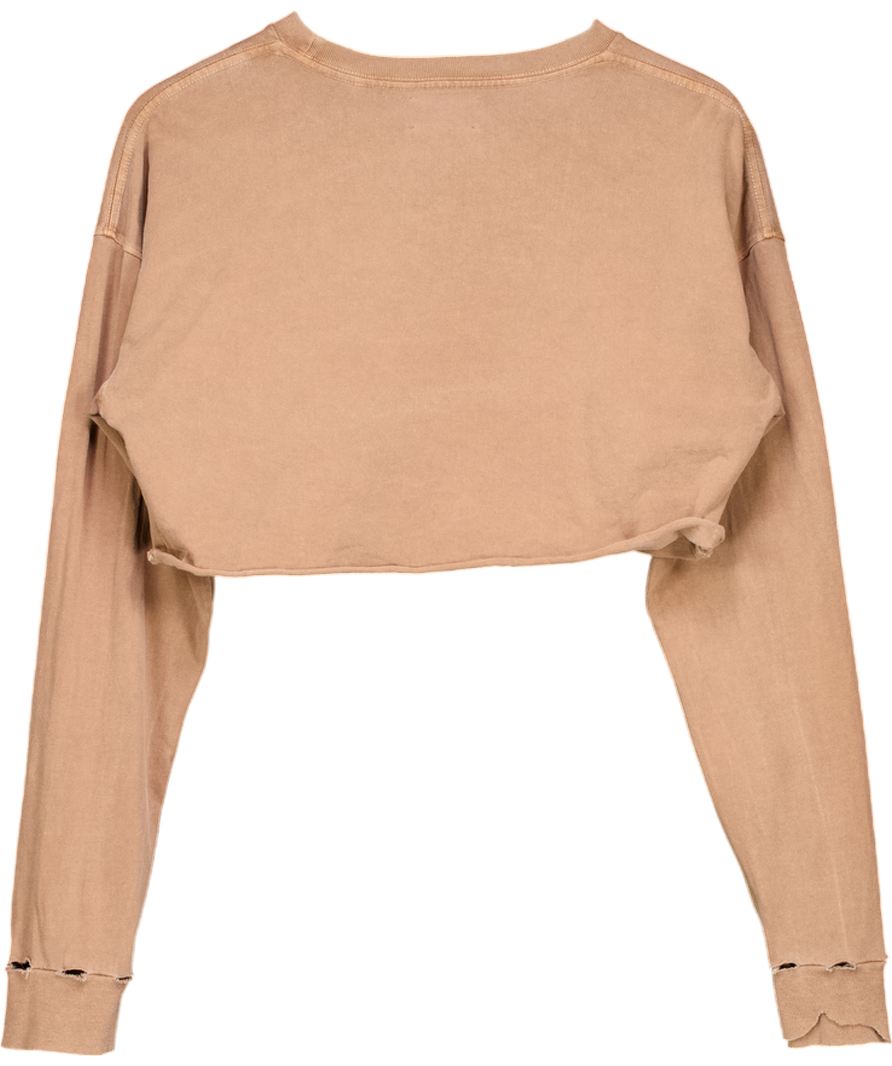Joah Brown Beige Cropped Distressed Jumper One Size