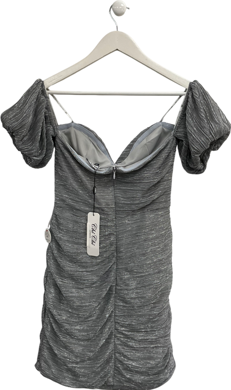 Chi Chi London Metallic Puff Sleeve Bordot Mini Dress UK 12