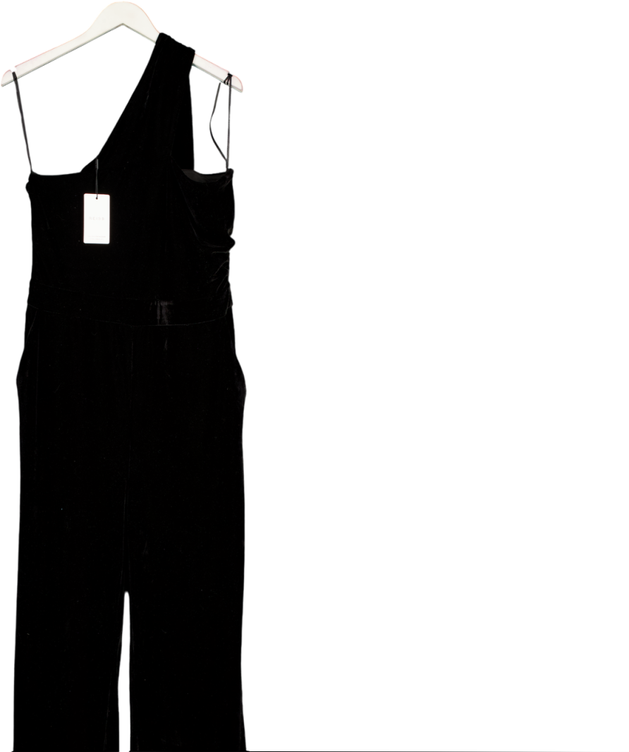 REISS Winter Velvet One-shoulder Jumpsuit In Black UK 14