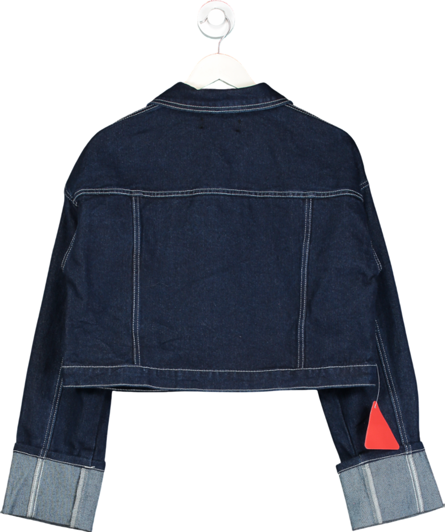 Ego Blue Long Cuffed Sleeve Zip Up Front Cropped Jacket UK 10