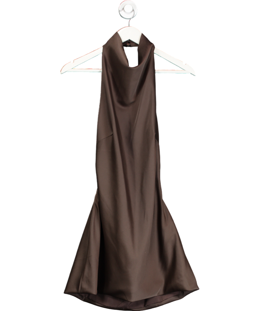White Fox Brown Halter Neck Backless Satin Mini Dress UK XL