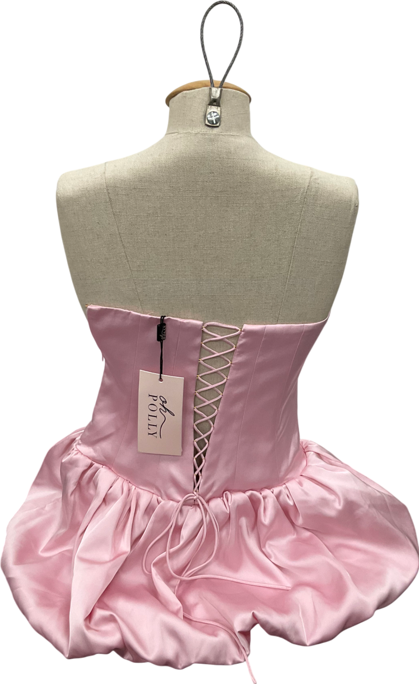 Oh Polly Pink Fabiola Lace Up Bubble Hem Corset Mini Dress UK 10