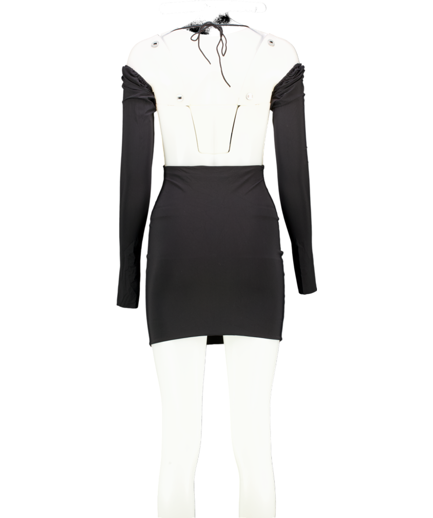 Amazuin Black Diamante Cut Out Long Sleeve Mini Dress One Size