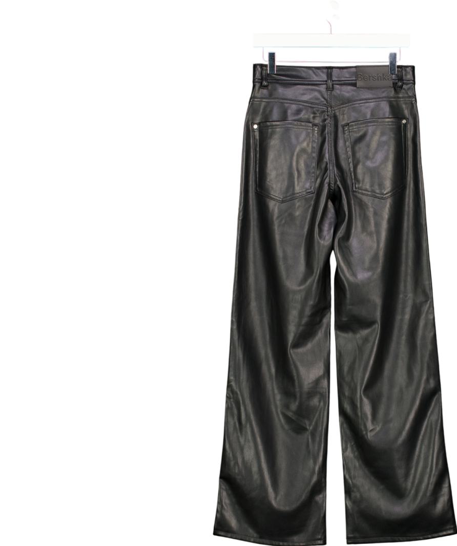 Bershka Black Faux Leather Straight Trousers UK XL