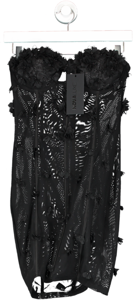 Fashion Nova Black Amelia Rose Corset Mini Dress UK XS