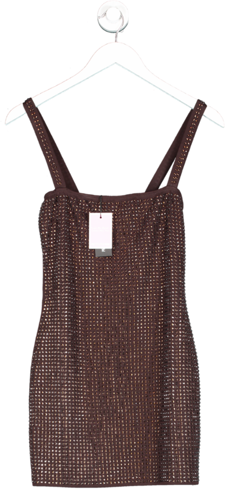 PrettyLittleThing Brown Chocolate Diamante Strappy Bodycon Dress UK 8