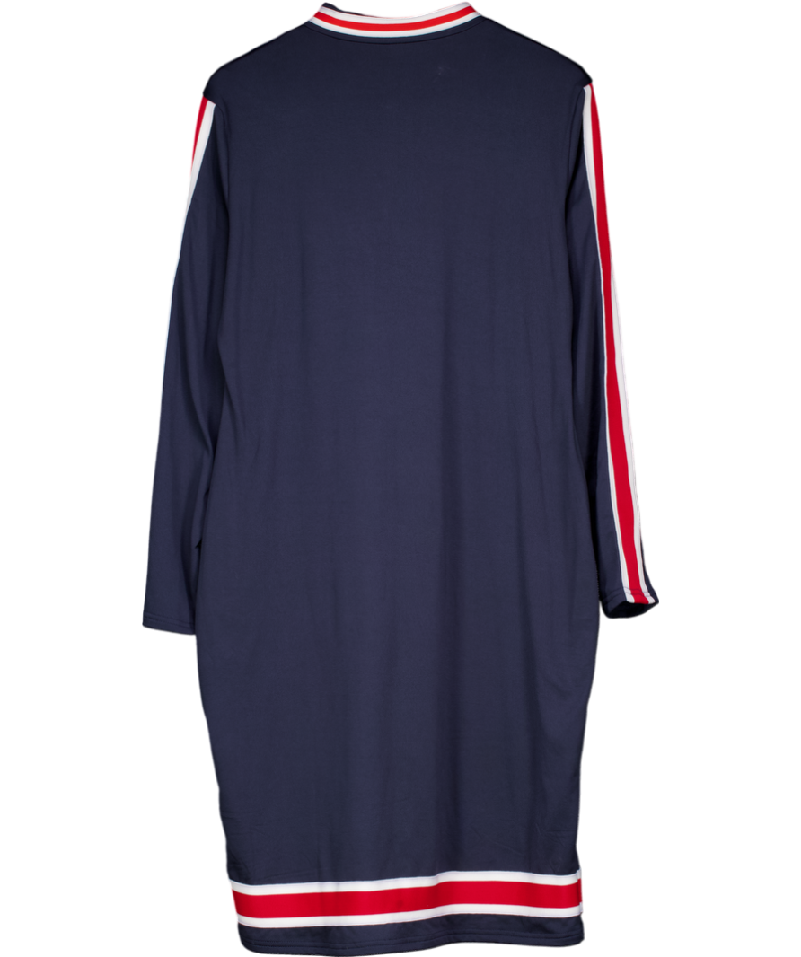 Blue High Neck Half Zip Striped Jumper Dress UK XXL