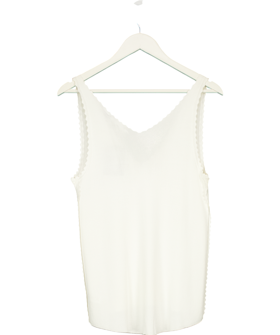 Theyken's Theory Cream Theyskens' Theory Sleeveless Silk Knit Scalloped Trim Top UK M