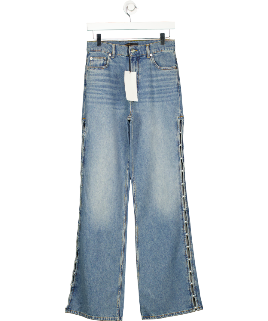 Maje Blue Perline High Rise Pearl Embellished Jeans UK 8