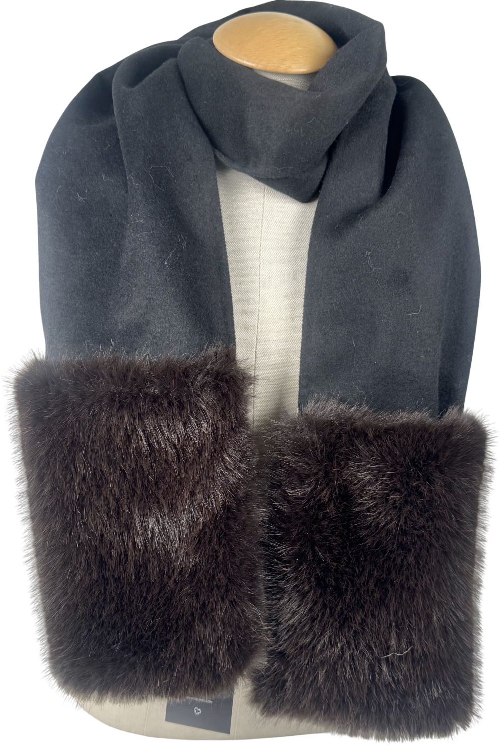 ZARA Brown Plain Wool Scarf With Faux Fur UK M