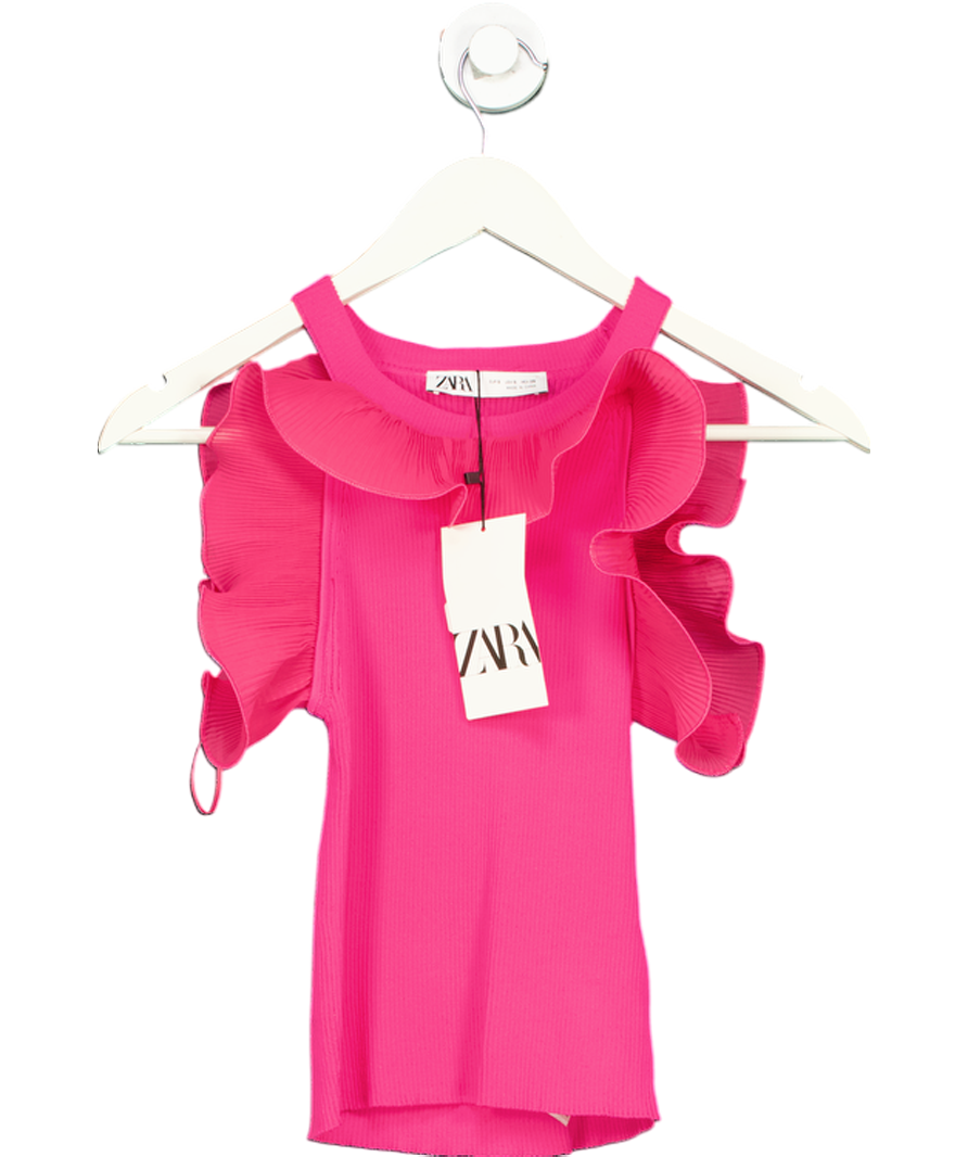 ZARA Pink Tank Ruffle Top UK S