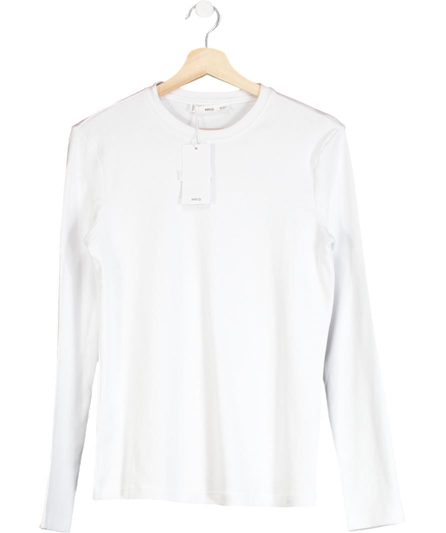MANGO White Long Sleeve Cotton T-shirt UK XS