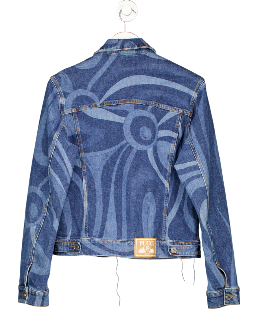 Emilio Pucci Blue Marmo Print Denim Jacket UK 10