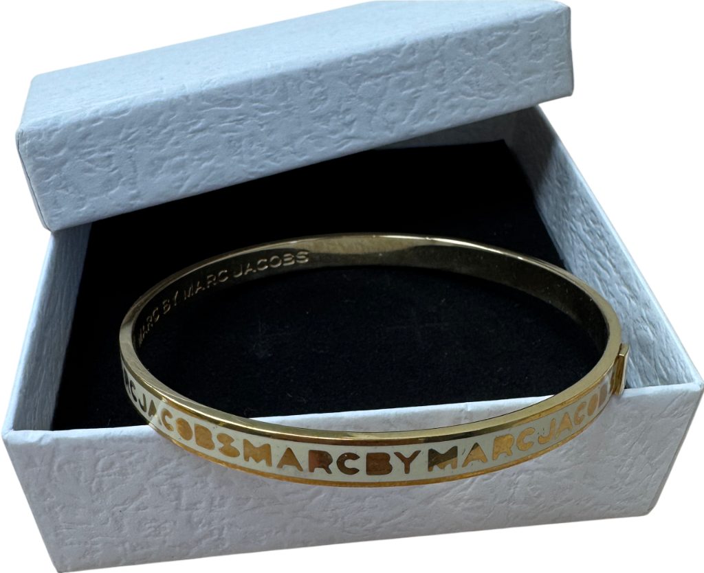 Marc Jacobs Cream / Gold Pleated Logo Bangle