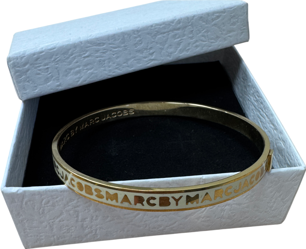 Marc Jacobs Cream / Gold Pleated Logo Bangle