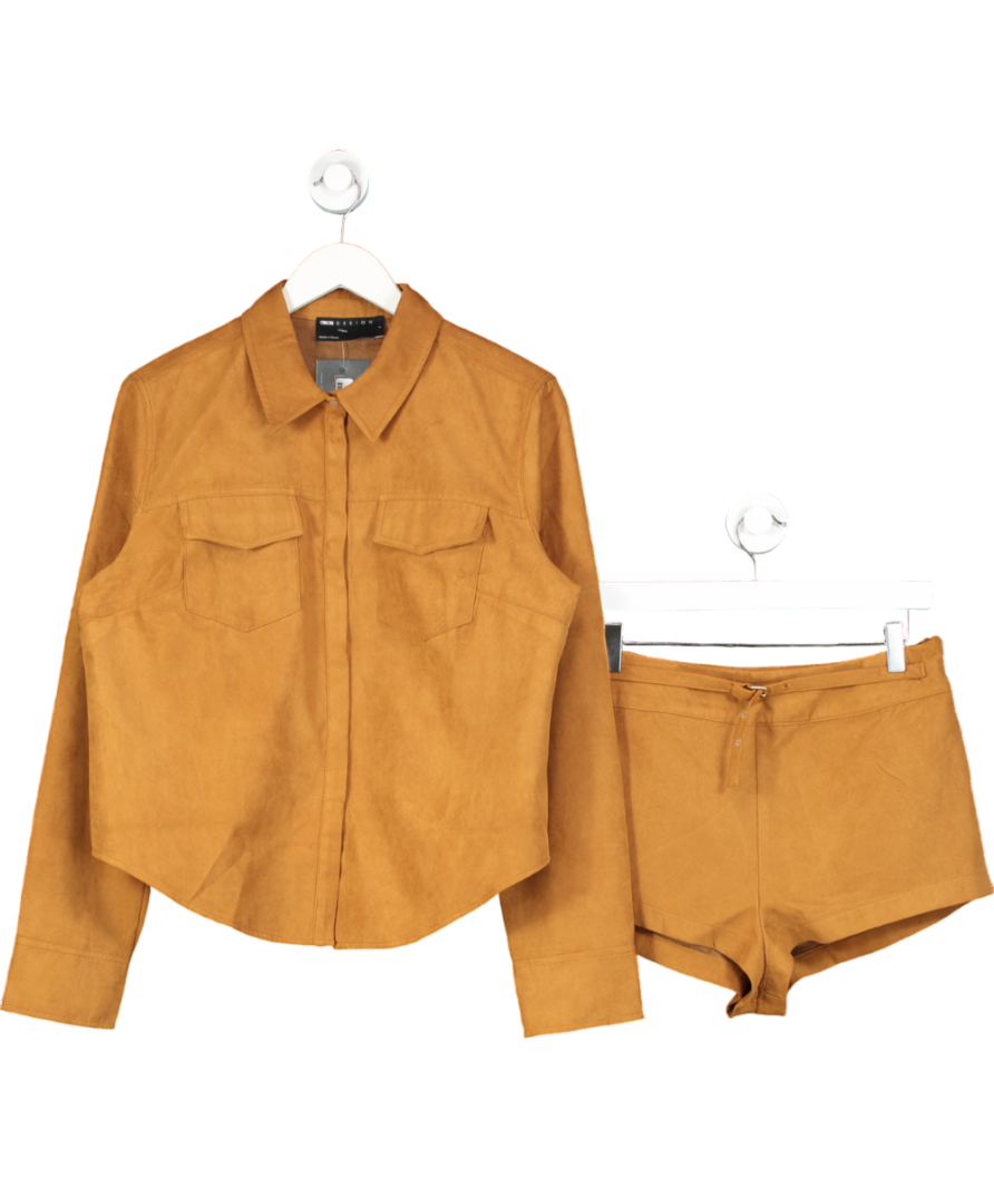 ASOS Brown Faux Suede Cropped Shirt With Western Detail In Tan UK L
