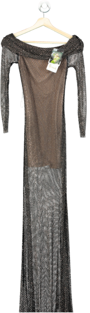 Self Portrait Black Crystal-Embellished fishnet gown UK 6