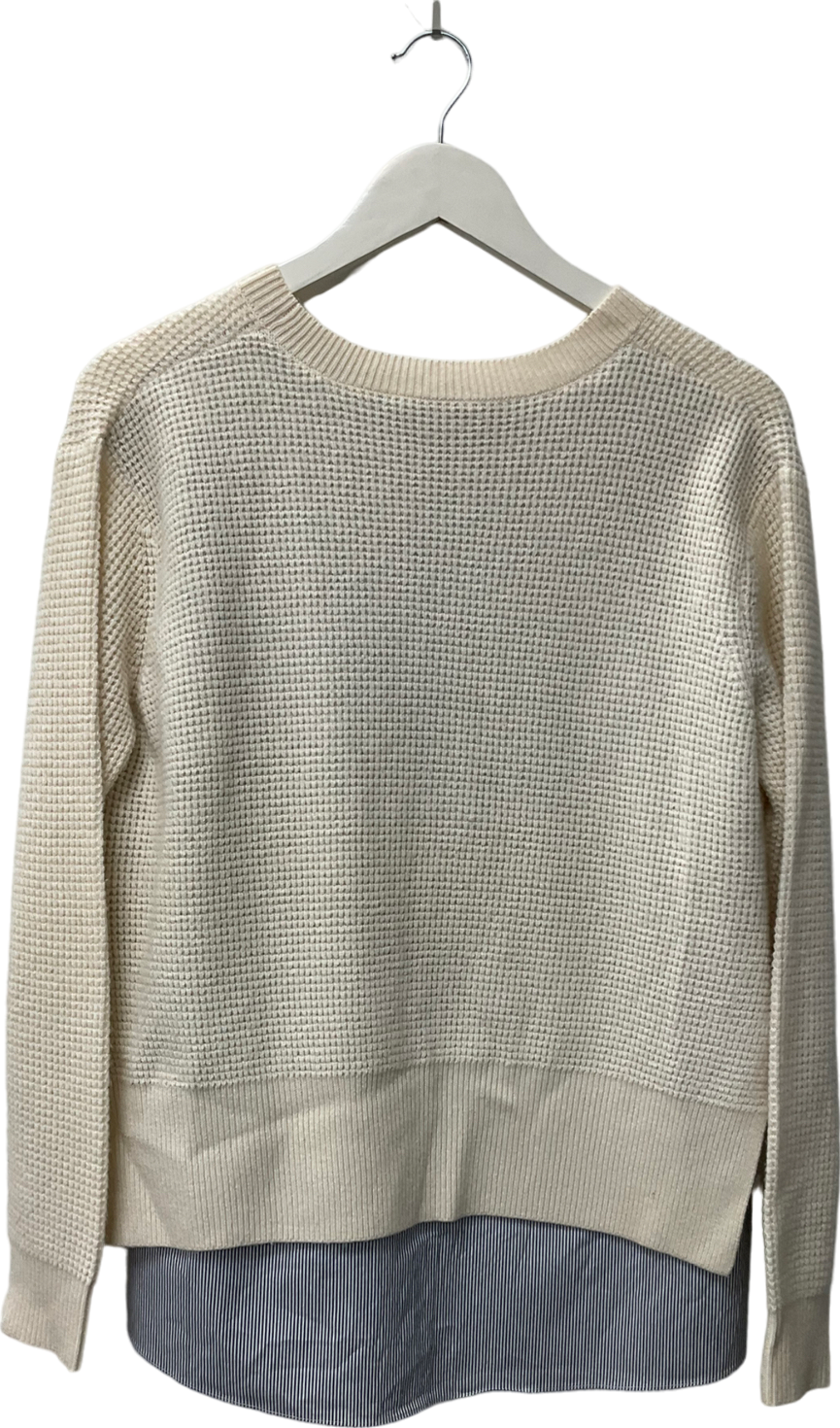 thakoon Cream Womens Crew Neck Waffle Knit Striped Layered Sweater White Blue UK S